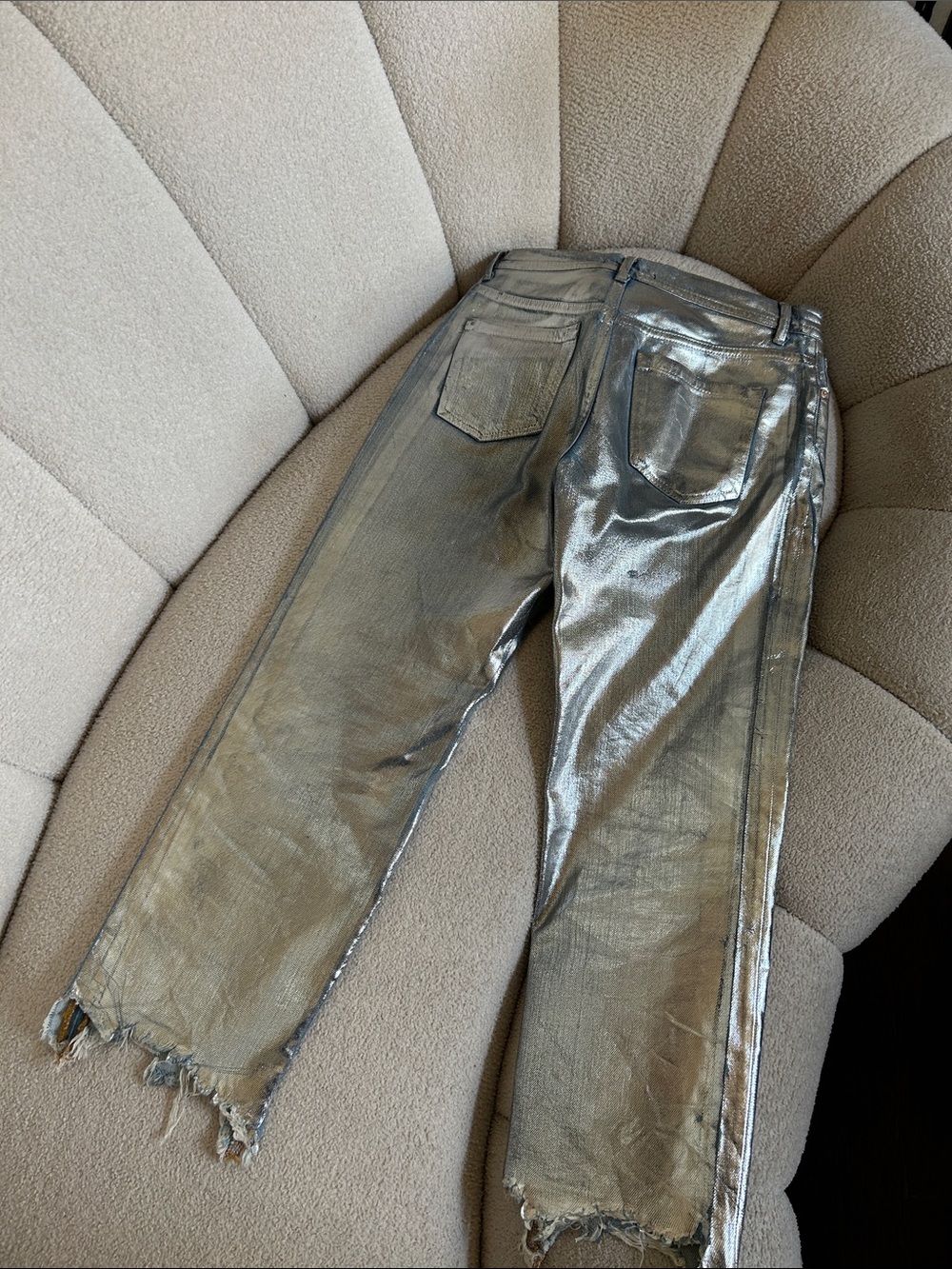 Free People Metallic Silver Straight-Leg Jeans - Picture 4 of 4